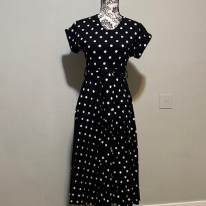 Elegant Black Polka Dot Midi Dress